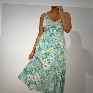 Torrid dress Tea Length Stretch Challis Trapeze Floral Blue Maxi Size 0/L/12